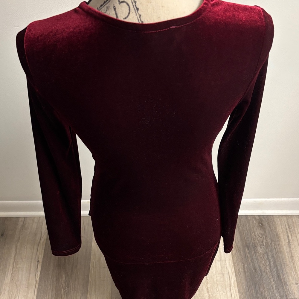 SHEIN Burgundy Velvet Long Sleeve Dress - Picture 5 of 16